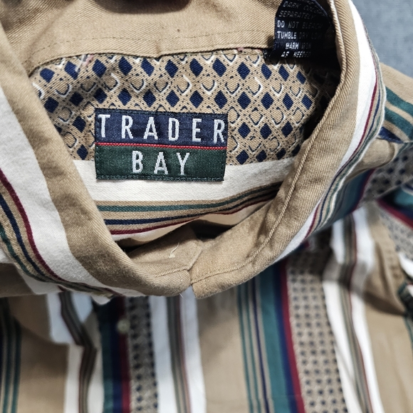 Vintage 90s Trader Bay Mens African Stripe Button Down Shirt Long Sleeve Cotton - Picture 6 of 16